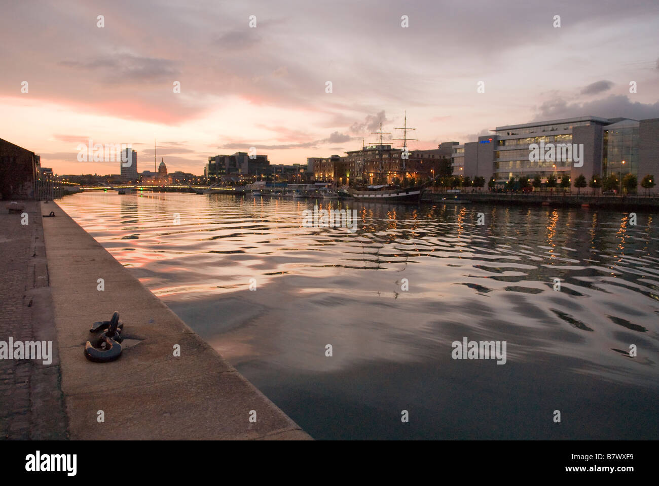 River Liffey at dusk, Docklands Dublin Ireland, August 2006 Stock Photo ...