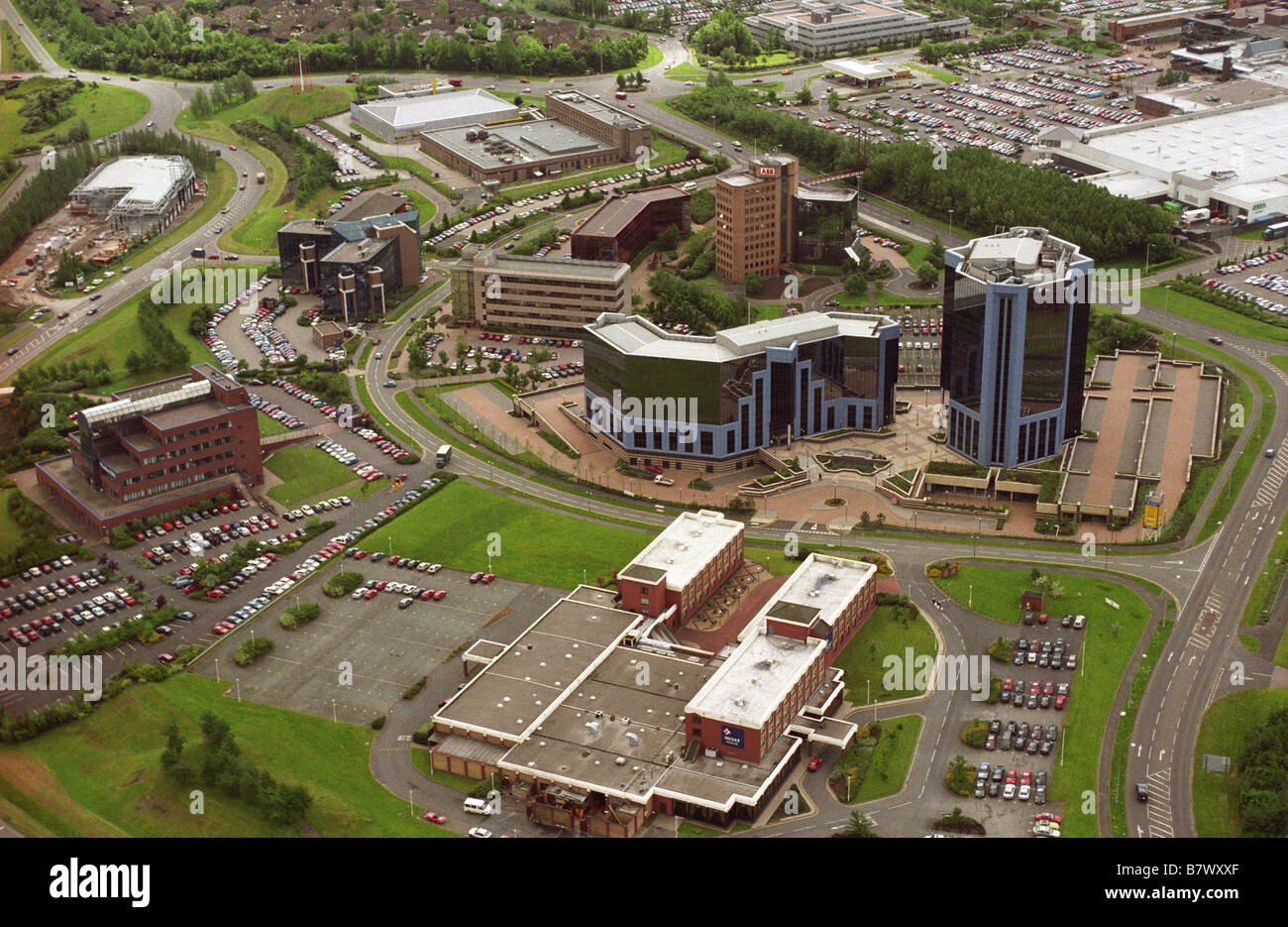 Aerial view of Telford Town Centre and office buildings on Ironmasters