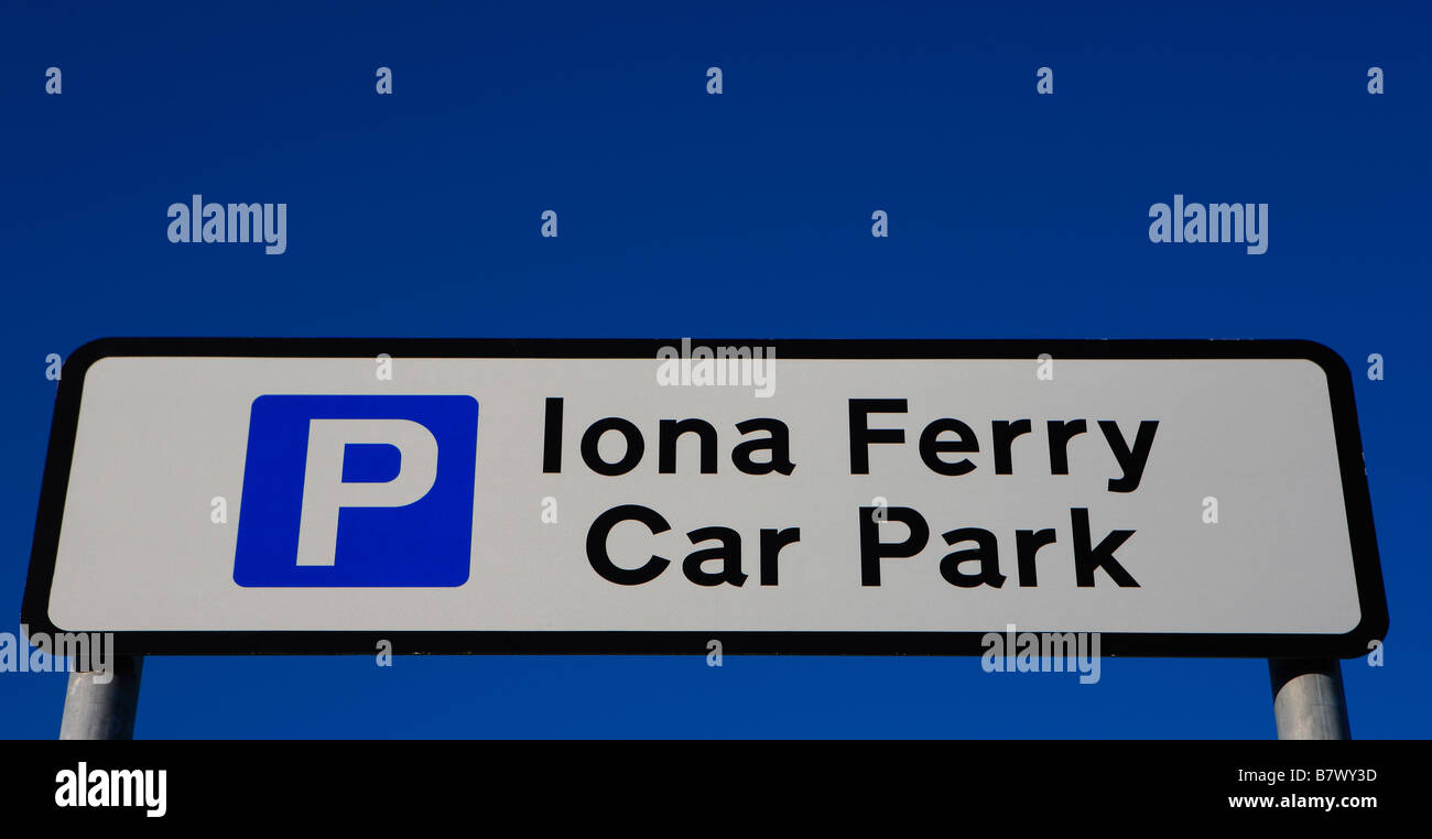 Iona ferry car park sign Stock Photo