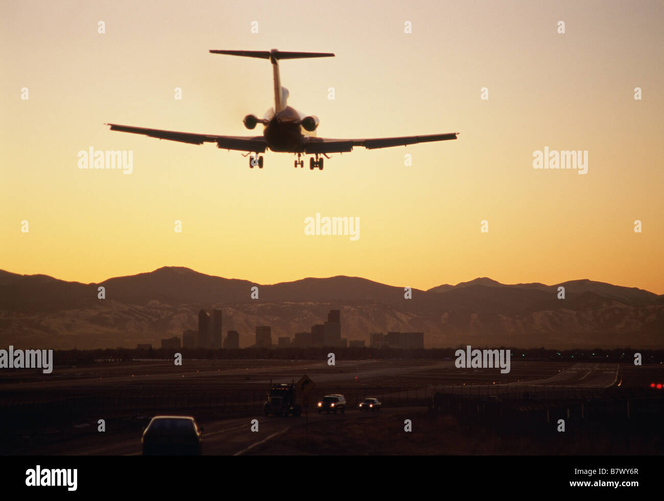 Jet landing at Stapleton Airport,Denver,CO Stock Photo