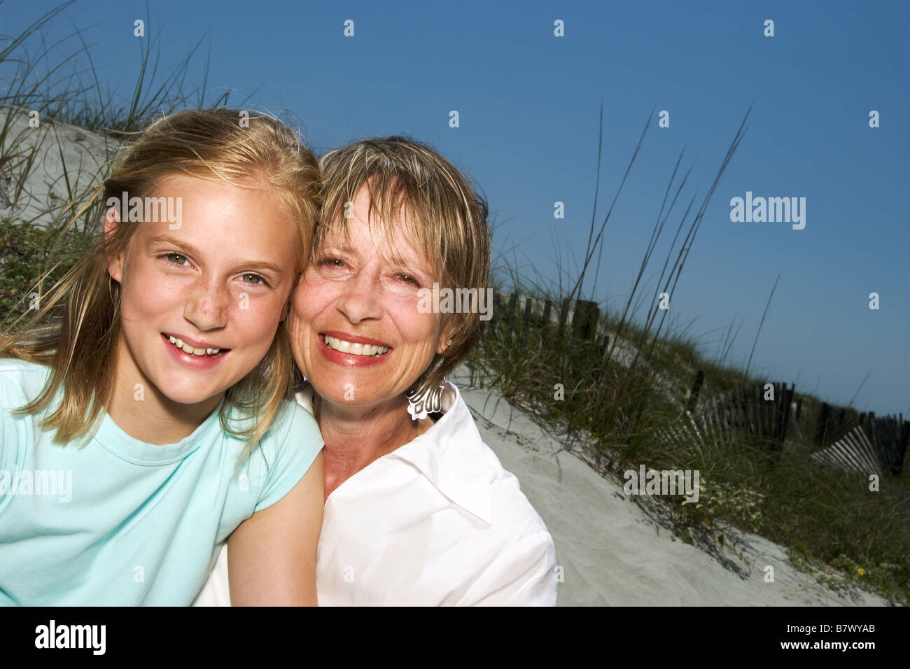 mother and daughter beach portrait Stock Photo