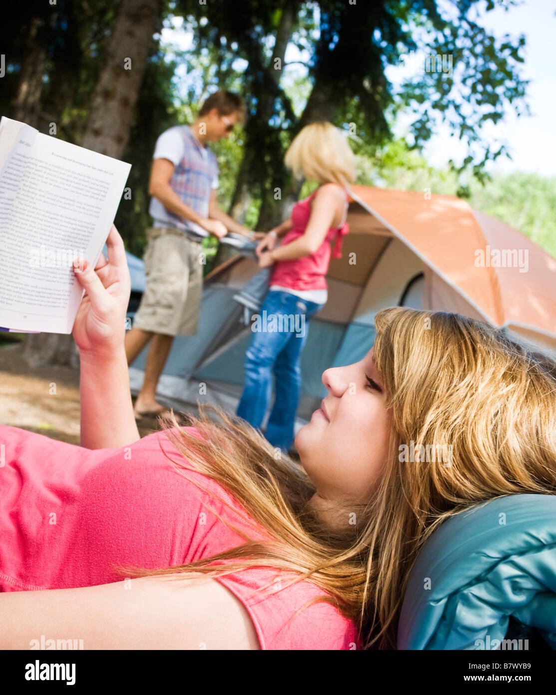 Enjoying camping Stock Photo