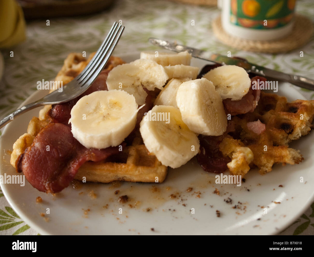 breakfast of waffles and banana Stock Photo - Alamy