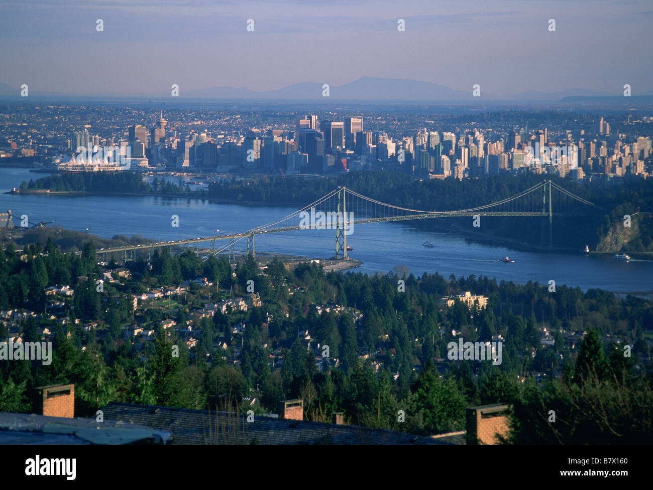 Aerial view of Lion’s Gate Bridge,Vancouver,British Columbia,Canada Stock Photo