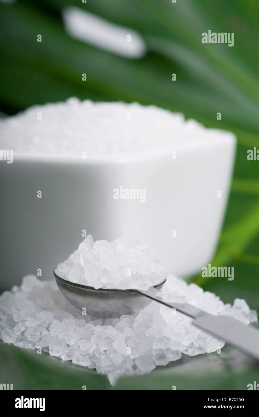 Salt in ceramic bowl, close-up Stock Photo
