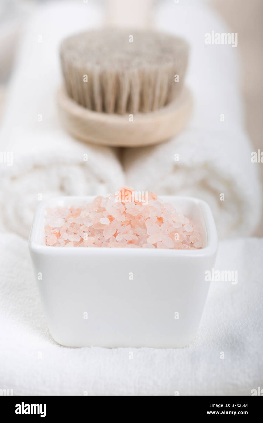 Salt in ceramic bowl, close-up Stock Photo