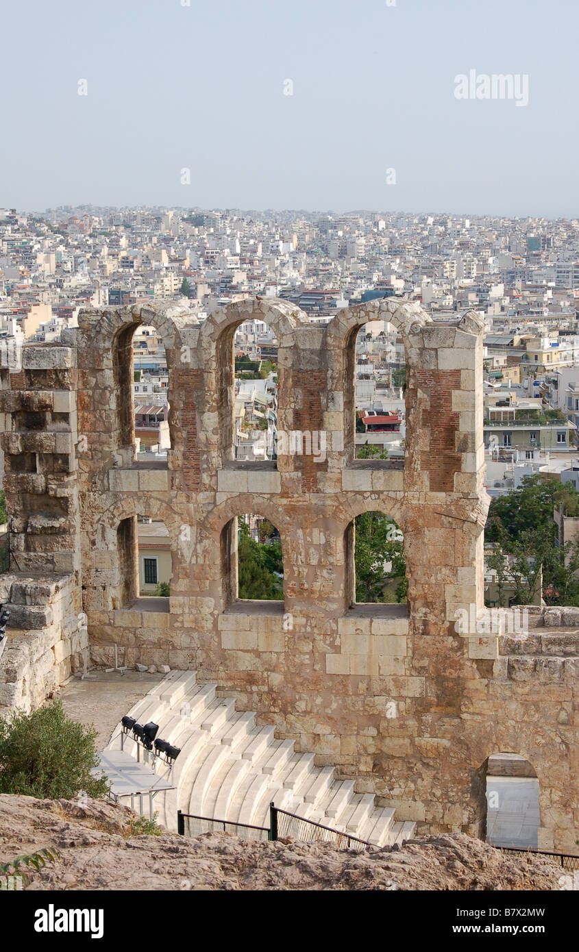 A view from Mars Hill of an old amphitheater in Athens Greece Stock