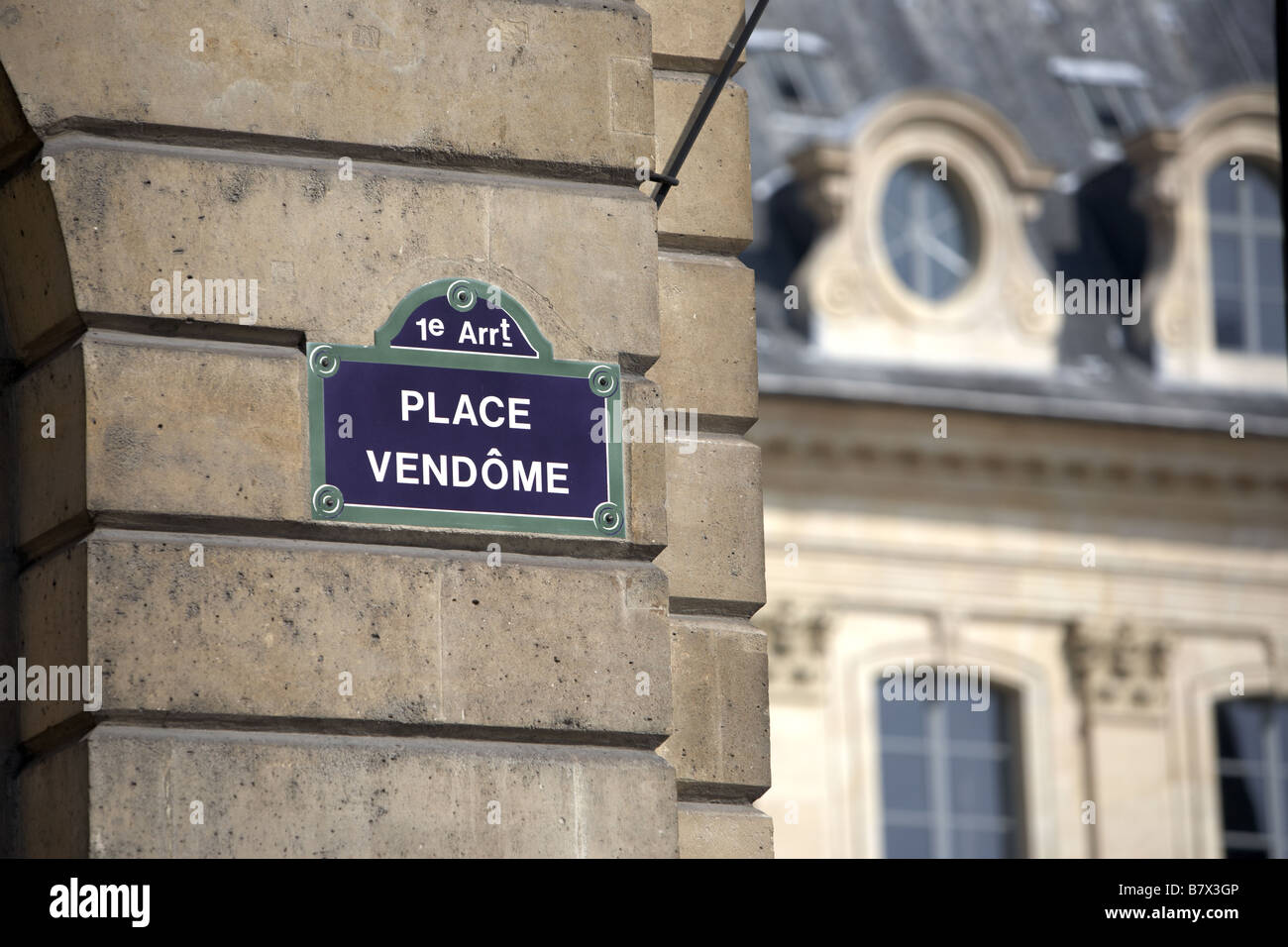 Street Sign, Place Vendome, Paris, France Stock Photo