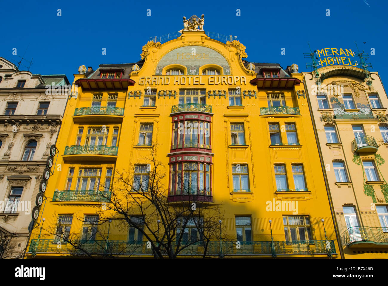 Art Deco style Grand Hotel Evropa along Vaclavske Namesti square 