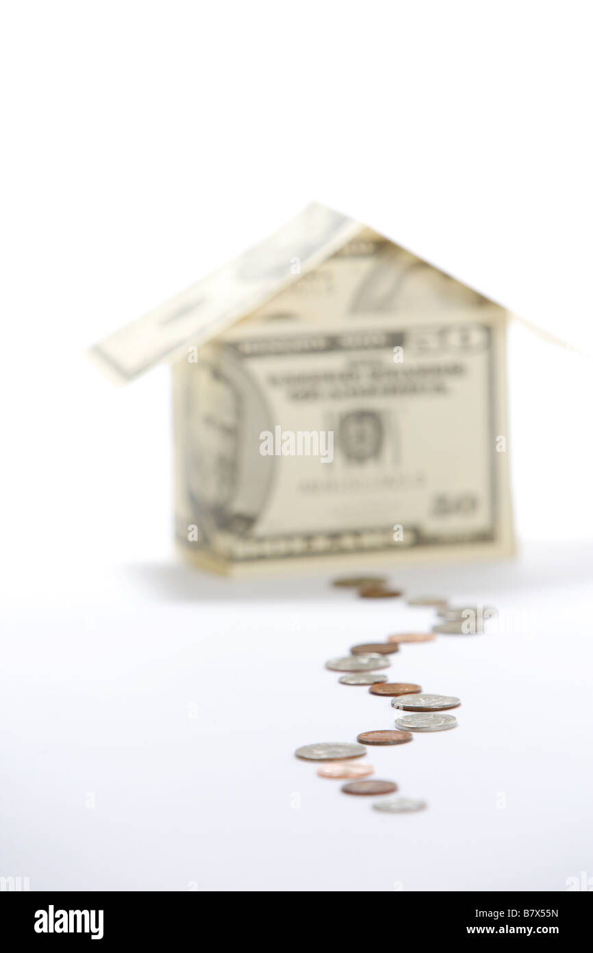 A house made of fifty dollar bills Stock Photo