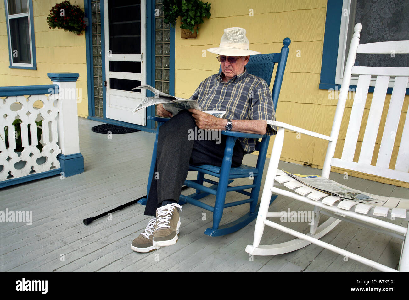 Reading Local Newspaper, Cape May, New Jersy, USA Stock Photo