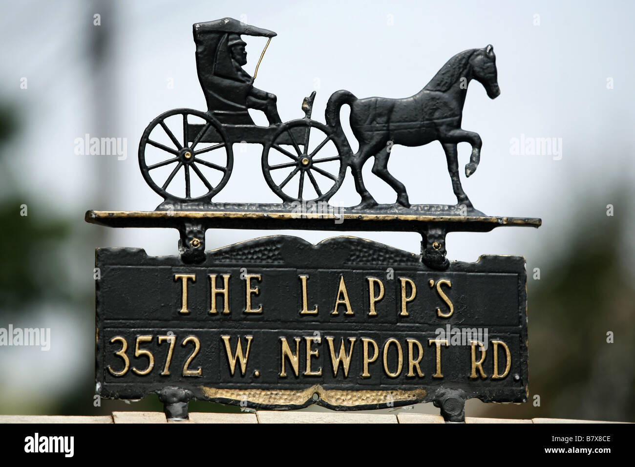 Amish Nameplate atop Mail Box, Lancaster County, Pennsylvania, USA Stock Photo