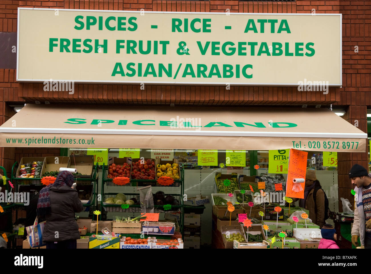 Shop selling Asian and Arabic foodstuff in High Street, Hounslow, Middlesex UK Stock Photo