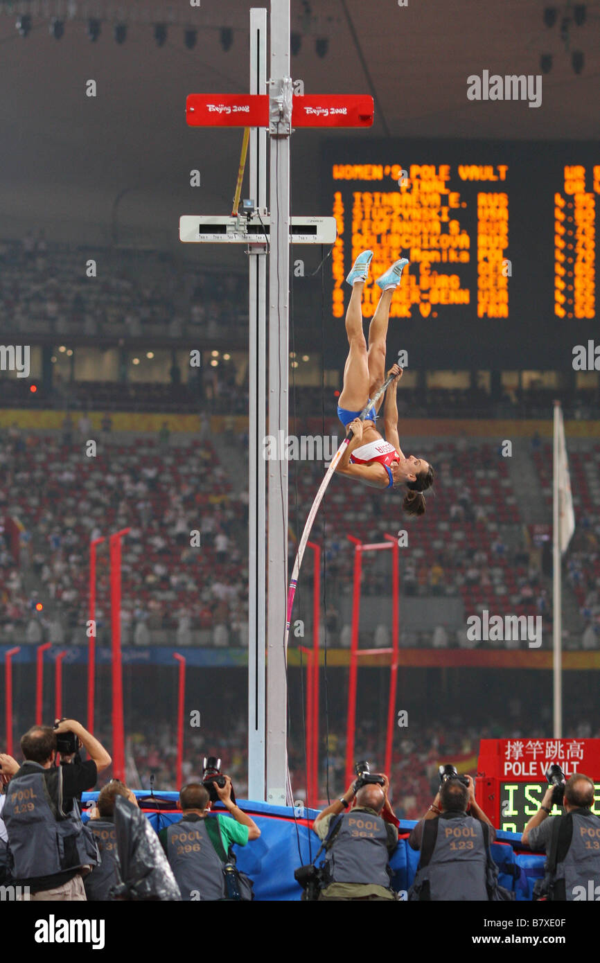 Yelena Isinbayeva RUS AUGUST 18 2008 Athletics 2008 Beijing Olympic Games Athletics Womens Pole Vault Final at the National Stadium Birds Nest Beijing China Photo by Daiju Kitamura AFLO SPORT 1045 Stock Photo