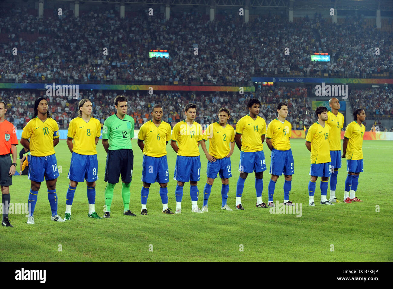 Brazil team group line up BRA AUGUST 19 2008 Football Beijing 2008 Olympic Games Mens Football semi final match between Argentina and Brazil at Workers Stadium in Beijing China Photo by Atsushi Tomura AFLO SPORT 1035 Stock Photo