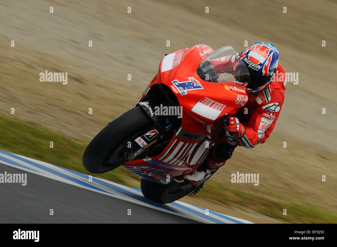 Casey Stoner Ducati SEPTEMBER 28 2008 Motor Casey Stoner of Australia and Ducati Marlboro team in action during Round 15 of the Stock Photo