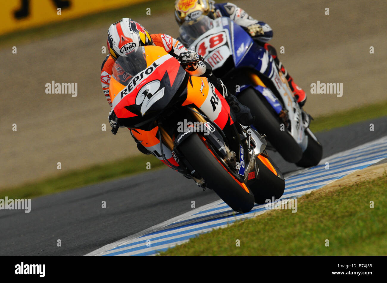 Dani Pedrosa Repsol Honda SEPTEMBER 28 2008 Motor Dani Pedrosa of Spain and the Repsol Honda team in action during Round 15 of the 2008 MotoGP World Championship the Japanese Grand Prix held at the Motegi Twin Ring circuit on September 28 2008 in Motegi Japan Photo by Masakazu Watanabe AFLO SPORT 0005 Stock Photo