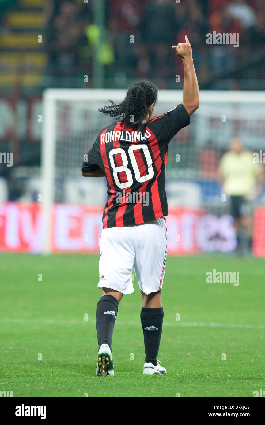 Ronaldinho Milan SEPTEMBER 28 2008 Football Ronaldinho of AC Milan celebrates his goal during the Italian Serie A match between Stock Photo