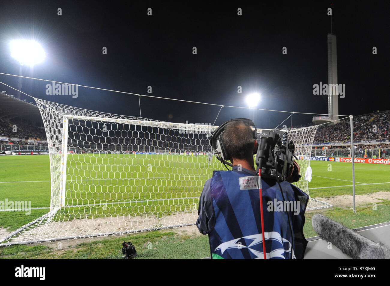 Camera Crew at Artemio Franchi Stadium September 30 2008 Football UEFA Champions League 2008 2009 Fiorentina Italy vs Steaua Bucuresti Bucarest 0 0 Artemio Franchi Stadium Florence Italy Photo by Enrico Calderoni AFLO Stock Photo