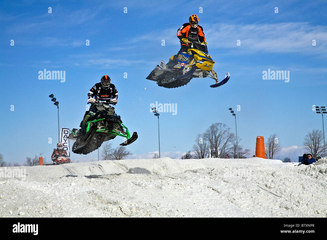 Snowcross Motor Race with Snowmobiles in Ontario,Canada Stock Photo