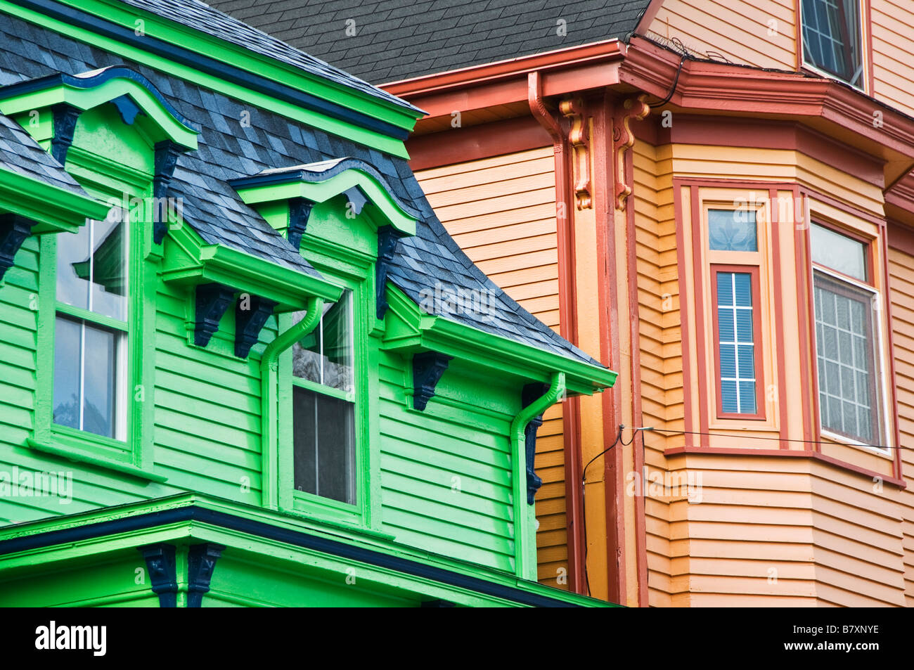 Brightly painted houses in Lunenburg Nova Scotia Canada Stock Photo