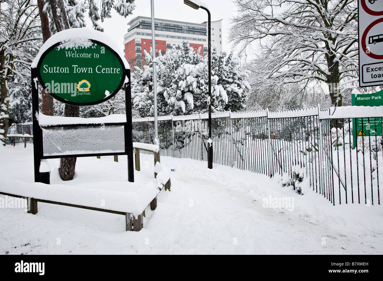 Sutton, Surrey, in the snow February 2009. Stock Photo