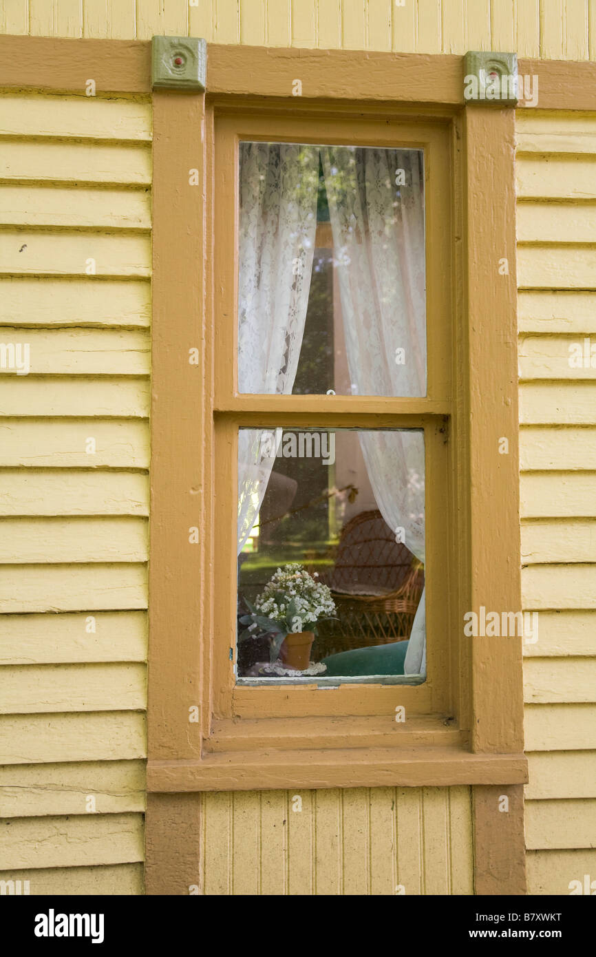 ILLINOIS DeKalb View through window of Childrens play house on grounds of Ellwood house and museum built for millionaire Stock Photo