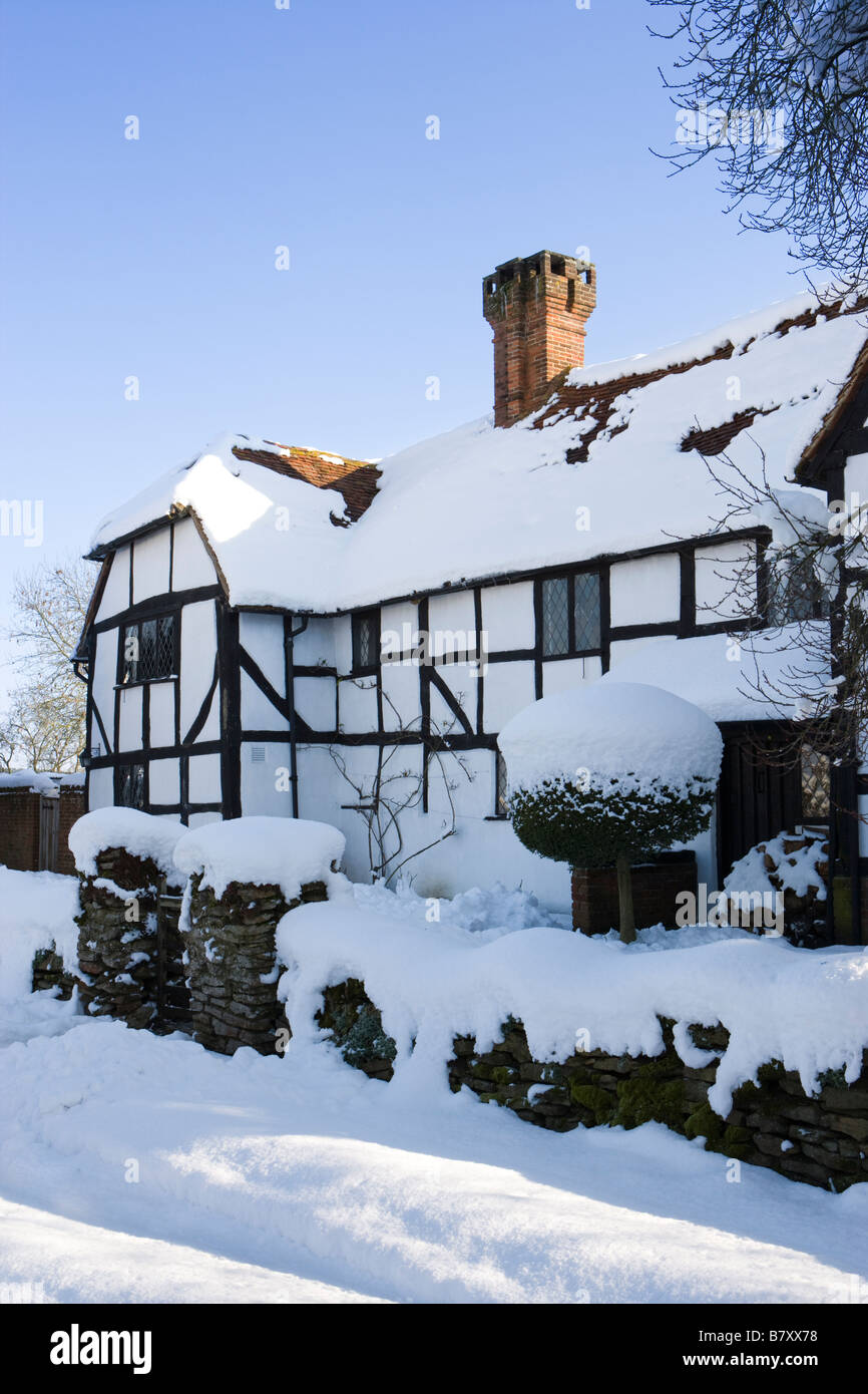 Cottage in Winter. Send, Surrey, UK. Stock Photo