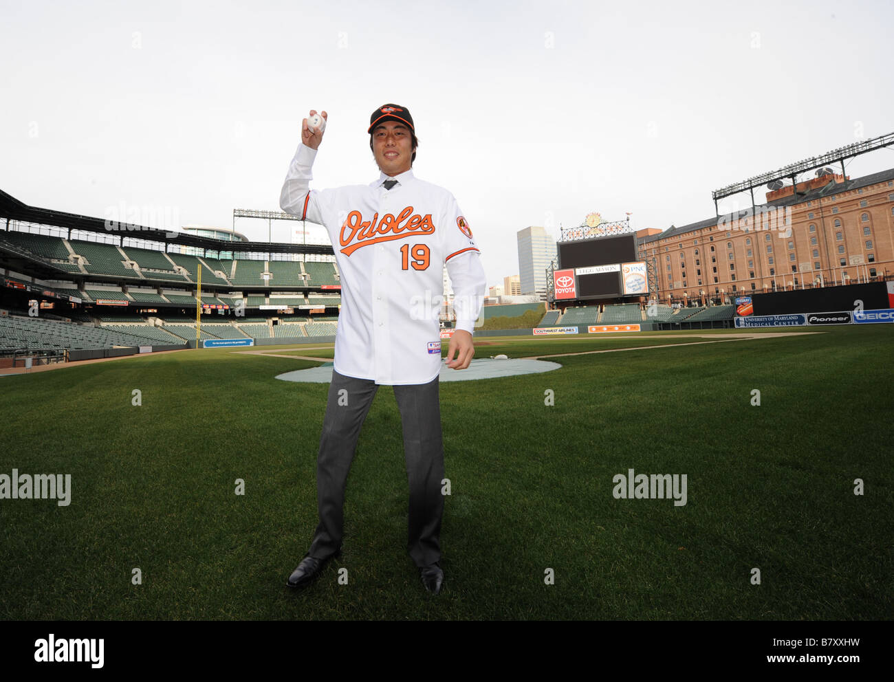 Koji Uehara Orioles JANUARY 14 2009 MLB New Baltimore Orioles pitcher Koji Uehara attends a new signing presentation at Oriole Park at Camden Yards in Baltimore MD USA Photo by AFLO 2324 Stock Photo