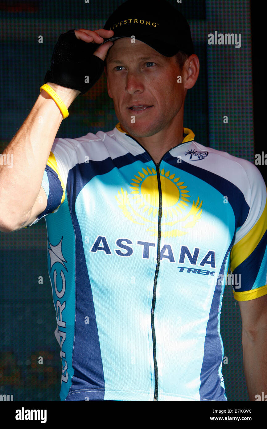 Lance Armstrong USA JANUARY 18 2009 Cycling Lance Armstrong of Team Astana during the Tour Down Under Classic Team Presentation Stock Photo