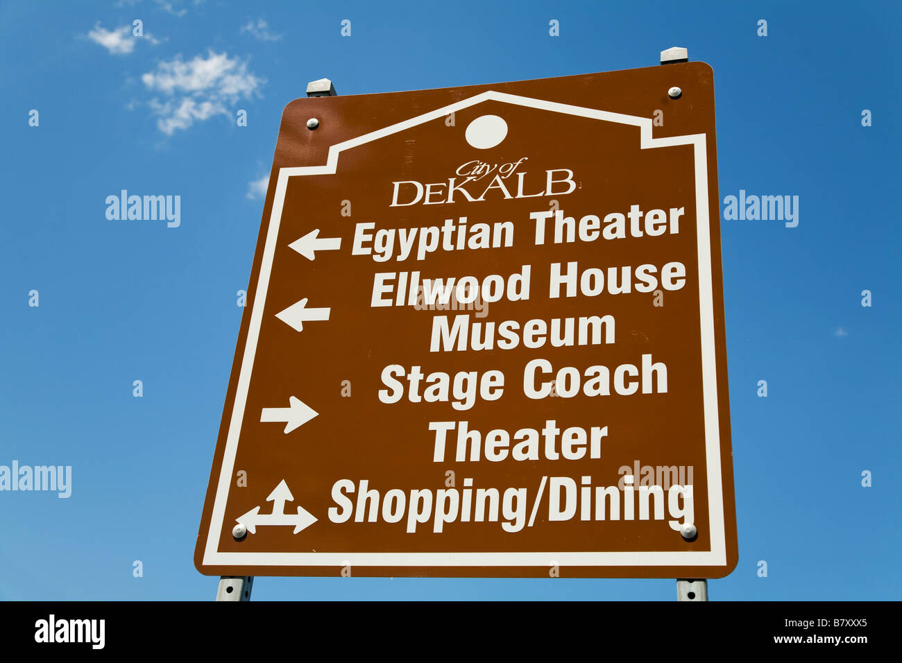 ILLINOIS DeKalb Information sign with arrows and directions to popular