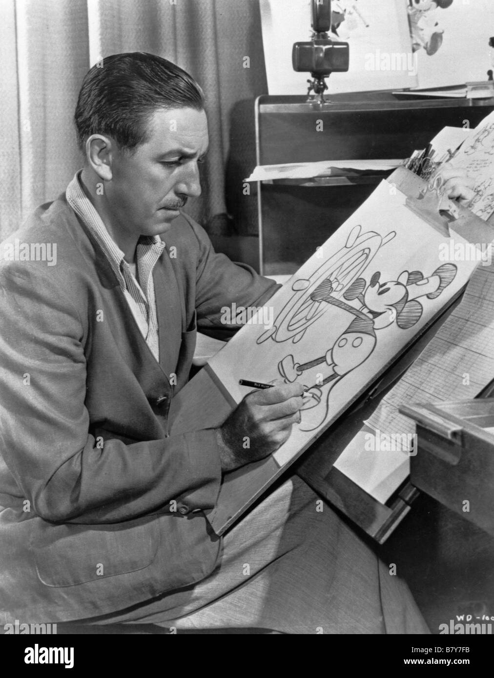 American animator and producer Walt Disney drawing Mickey Mouse Steamboat Willie Ca 1943 Stock