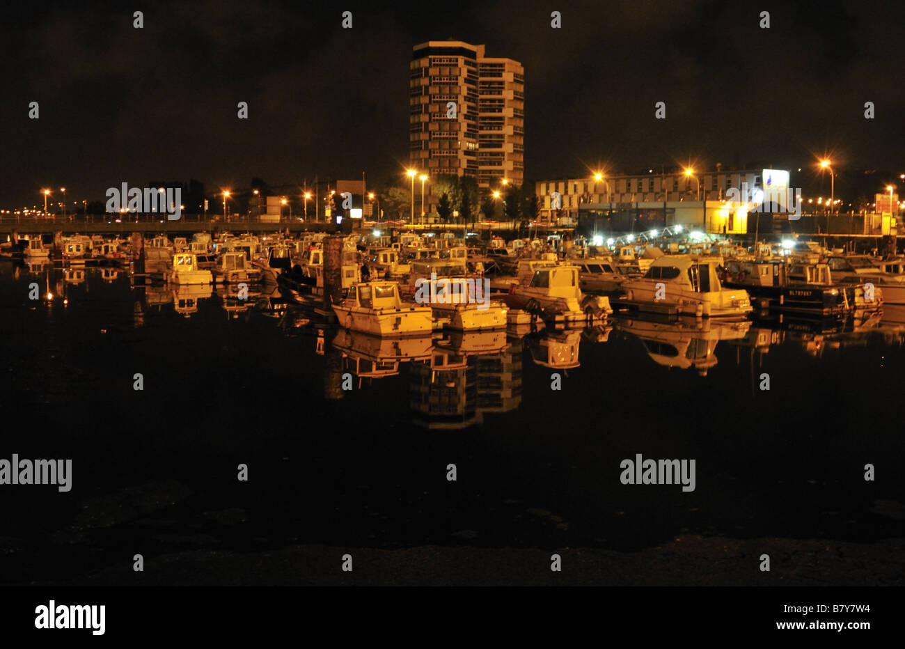 Boulogne-sur-Mer marina at night, France. Stock Photo