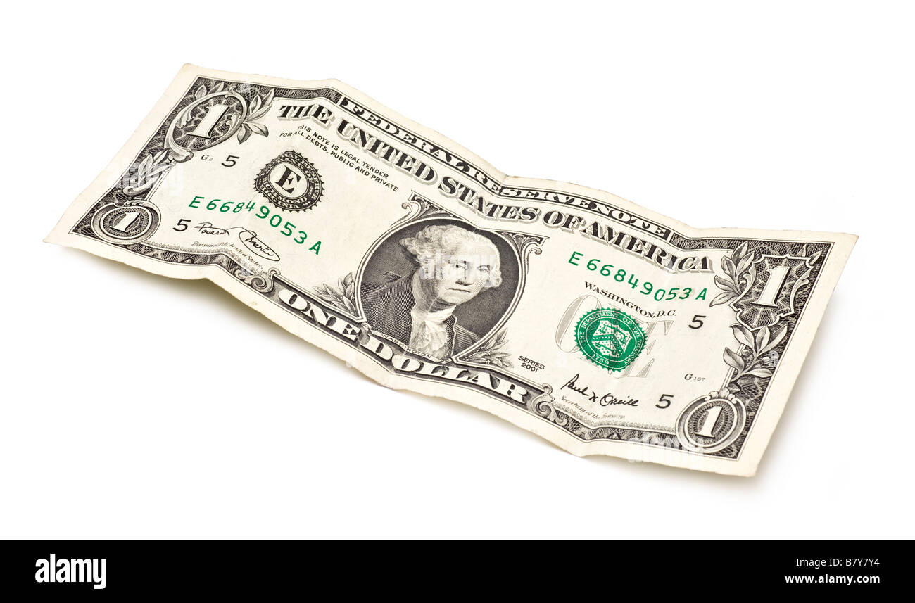 One United States dollar bill laying flat Stock Photo
