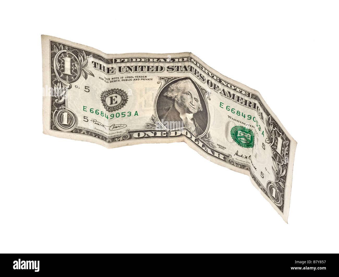 One United States dollar bill standing on edge Stock Photo