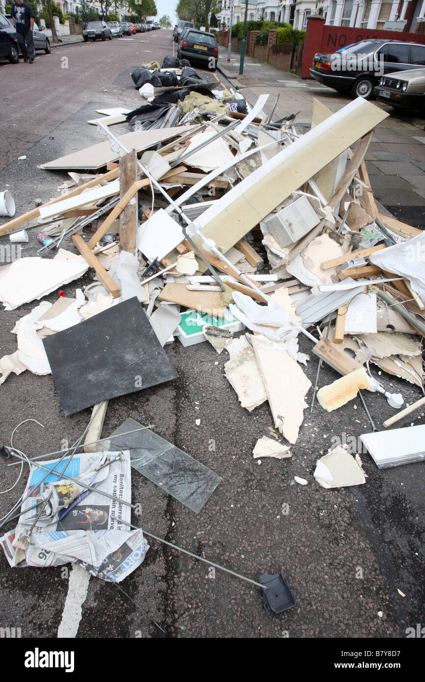 Rubbish that has been dumped on a residential street in London, otherwise known as fly tipping