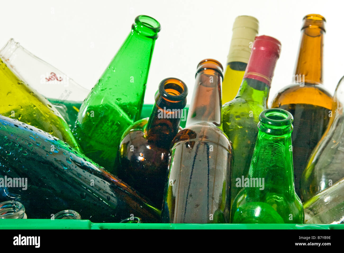 Collection of various bottles washed and ready for recycling Stock