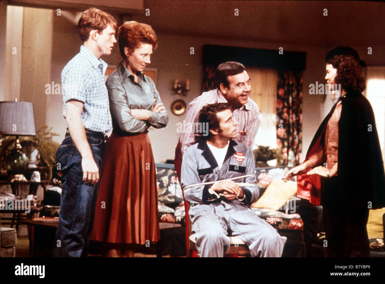 Happy Days TV Series 1974 - 1984 USA Created by : Garry Marshall Henry Winkler, Ron Howard, Marion Ross, Tom Bosley Stock Photo
