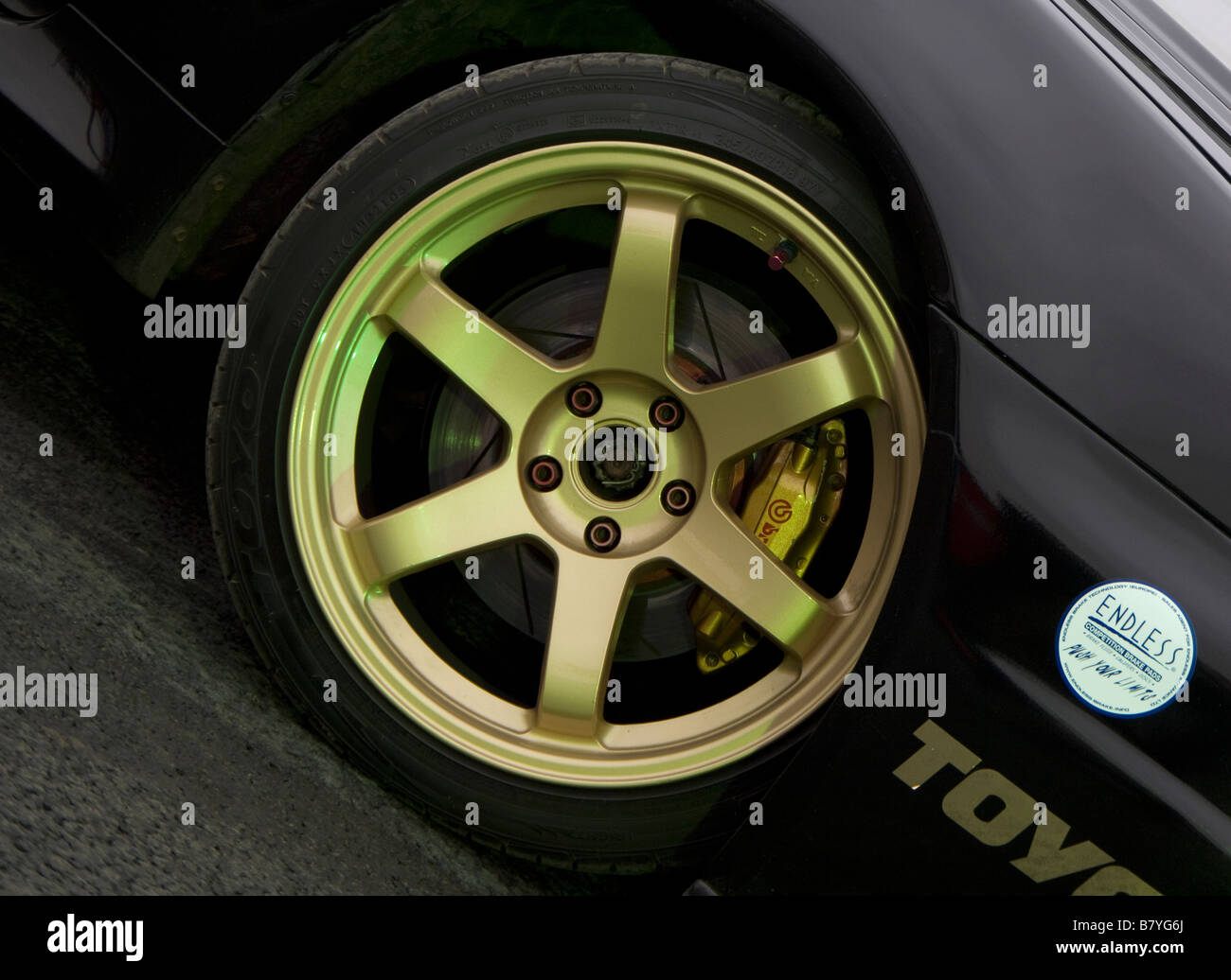 Alloy wheel on modified car Stock Photo