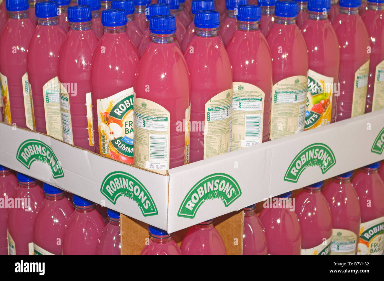 Plastic Bottles Of Robinsons Summer Fruits Fruit and Barley Juice Stock Photo