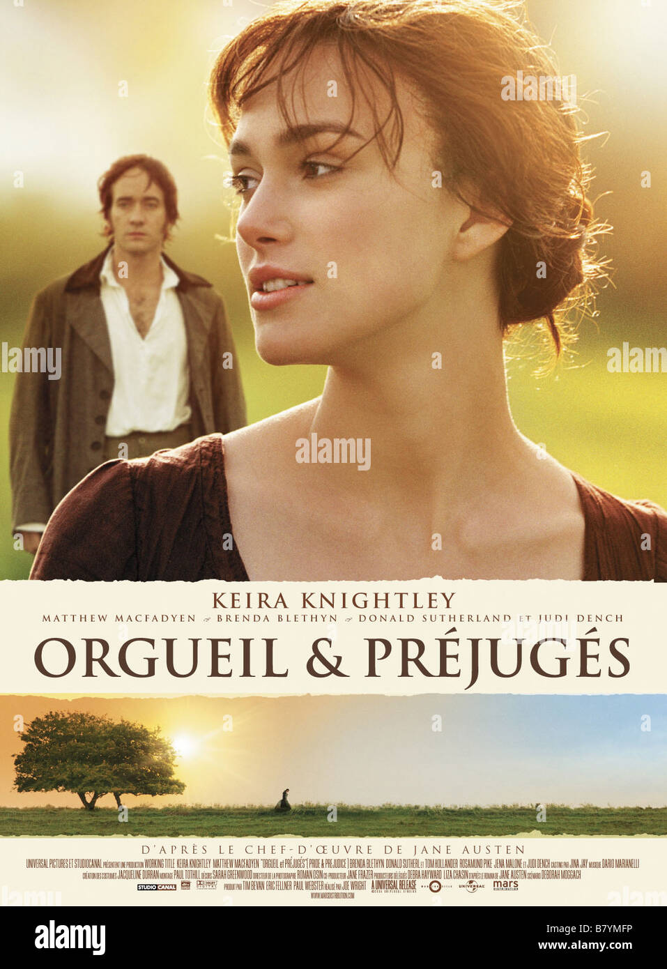 Pride & prejudice Year : 2005 UK Director : Joe Wright Keira Knightley Movie poster (Fr) Based upon the novel of Jane Austen Stock Photo