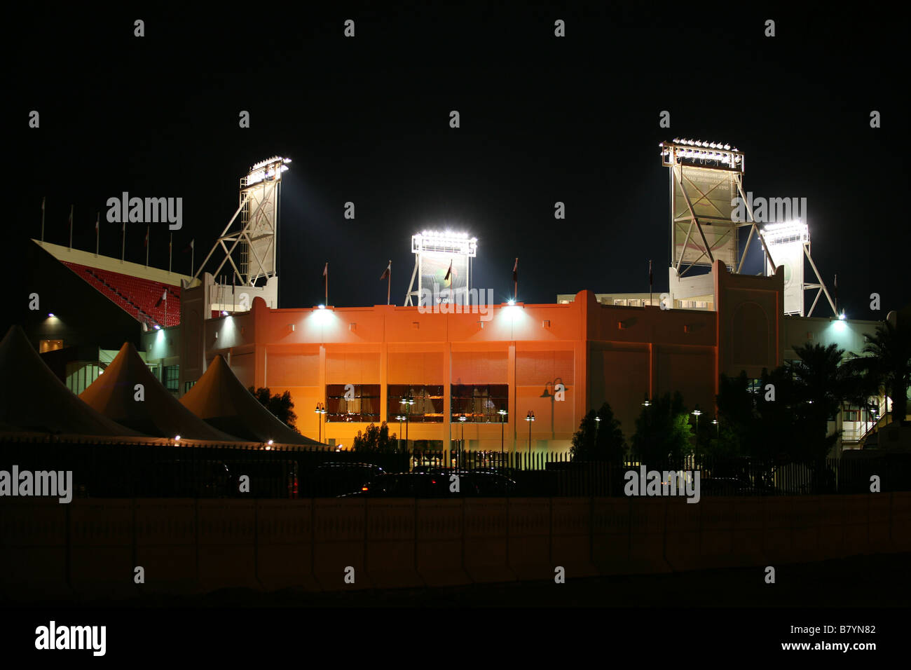 The Khalifa Tennis Stadium in Doha Qatar illuminated for the Qatar