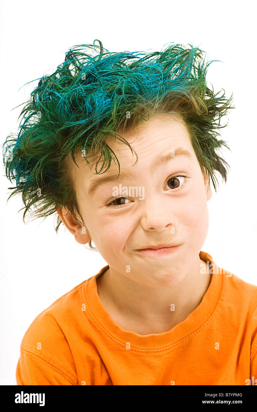 Boy with blue hair Stock Photo Alamy