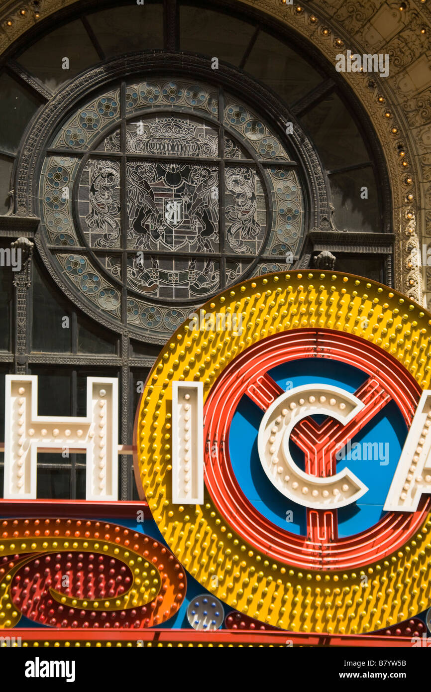 ILLINOIS Chicago Colorful Chicago name on Chicago Theater Stock Photo