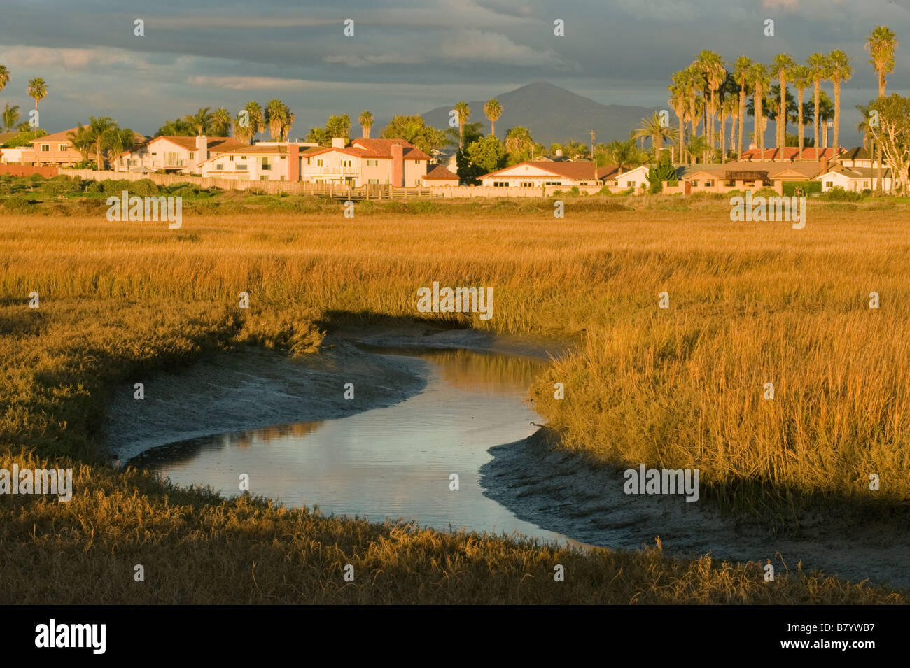 Houses along Tijuana River Estuary, US-Mexico Border, San Diego area, California Stock Photo