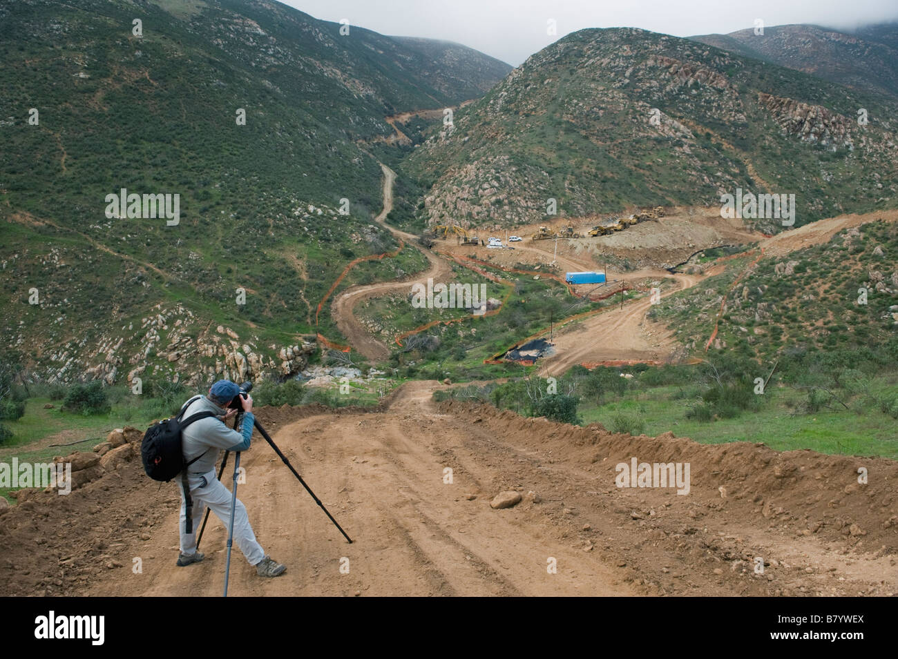 Otay Mountain Wilderness, San Diego area California,  Photographer Jeff Foott documents construction of border access road Stock Photo