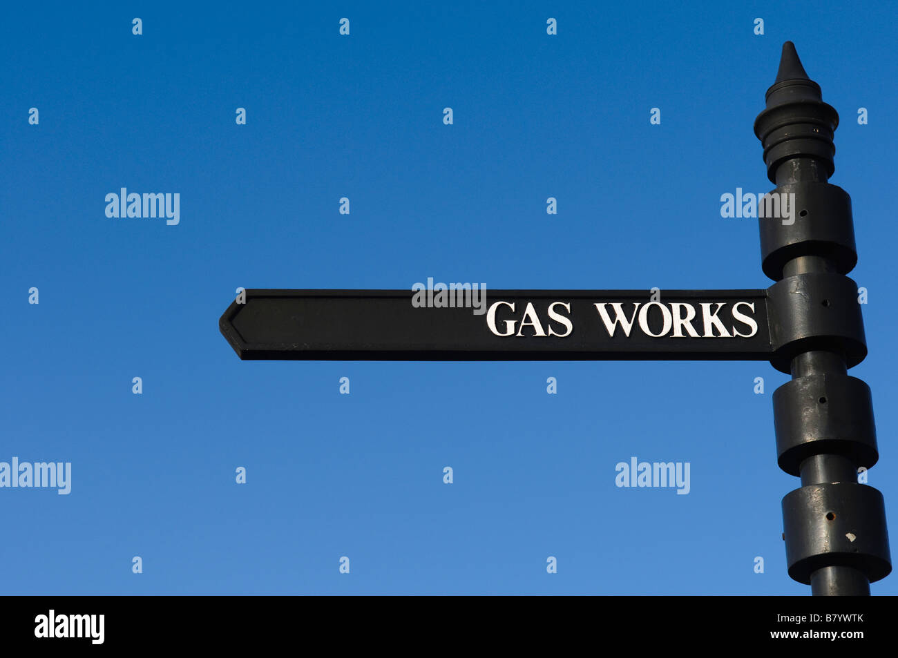 Street sign pointing in the direction of Gas Works Stock Photo