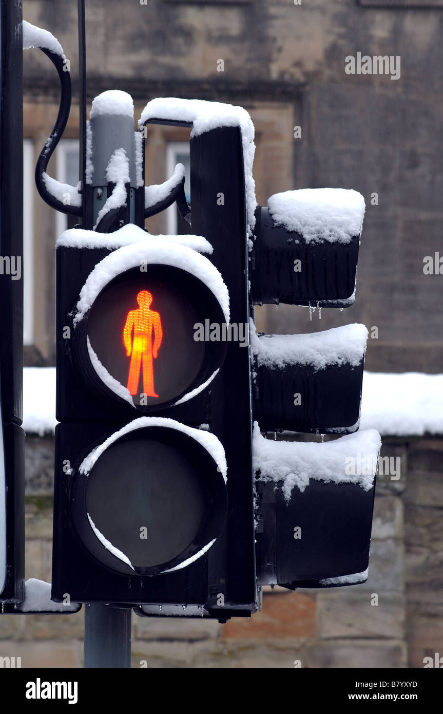 Pedestrian crossing lights in winter, UK Stock Photo