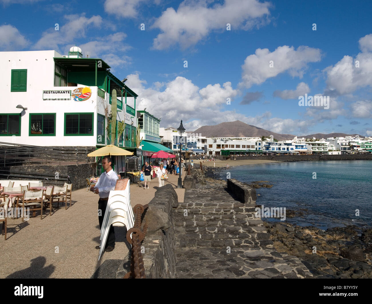 Seafront promenade Playa Blanca Lanzarote Canary Islands Stock Photo