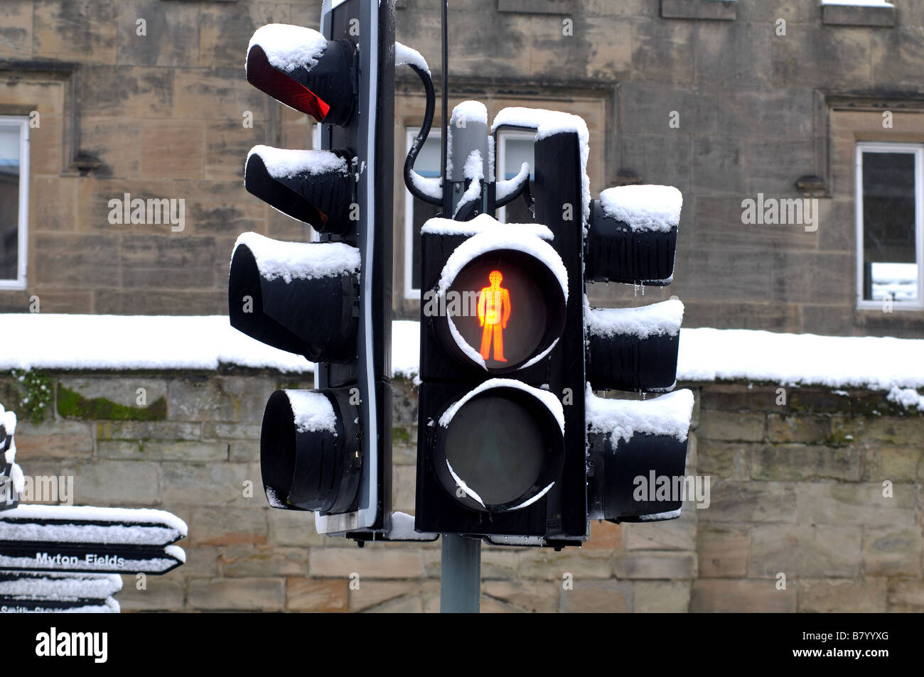 Pedestrian crossing lights in winter, UK Stock Photo
